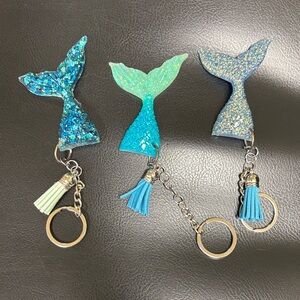 Mermaid Tail Keychain Bag Charm - Blue/Teal Glitter Handmade